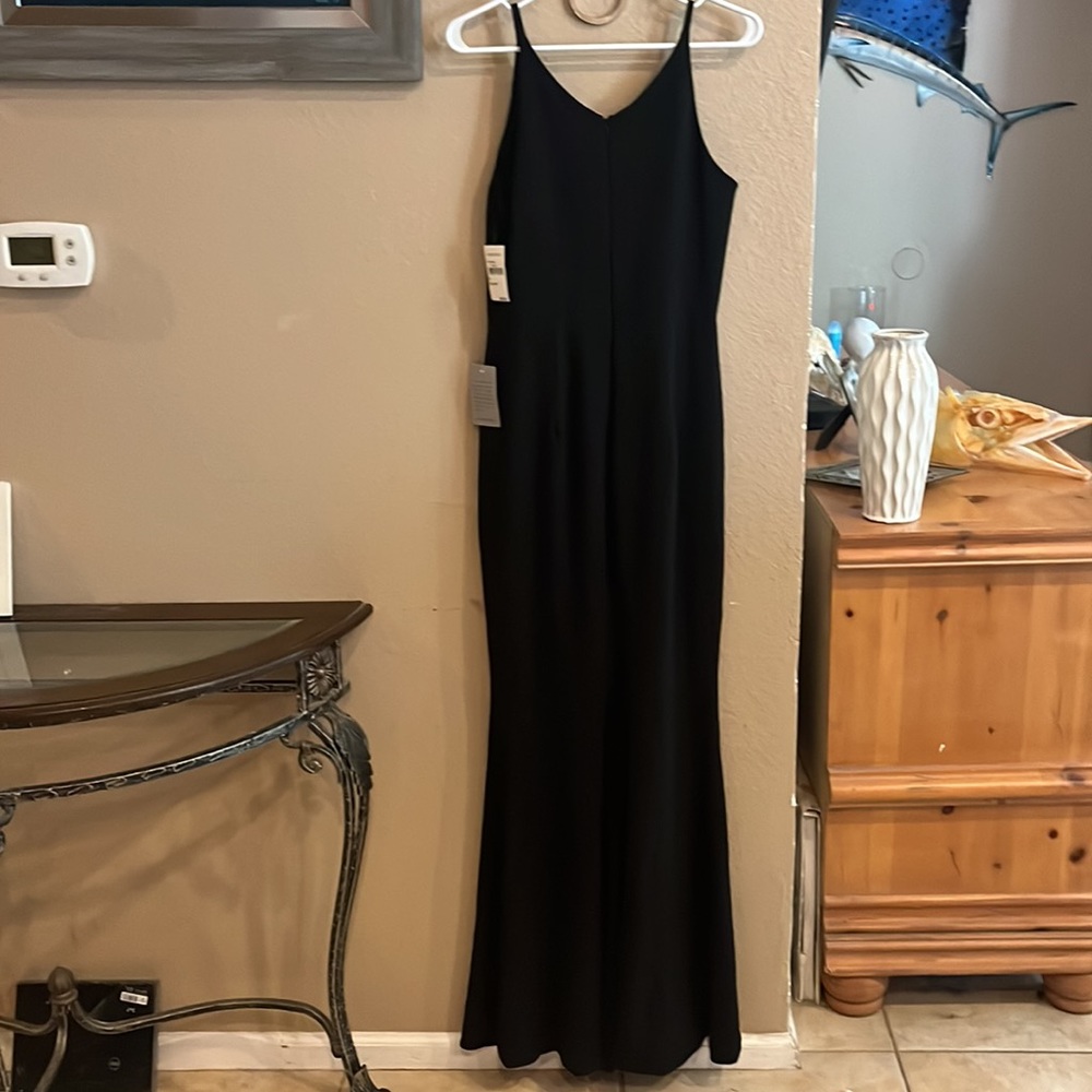 Dress the Population Black Iris Slit Crepe V-neck Gown Dress - Picture 10 of 10